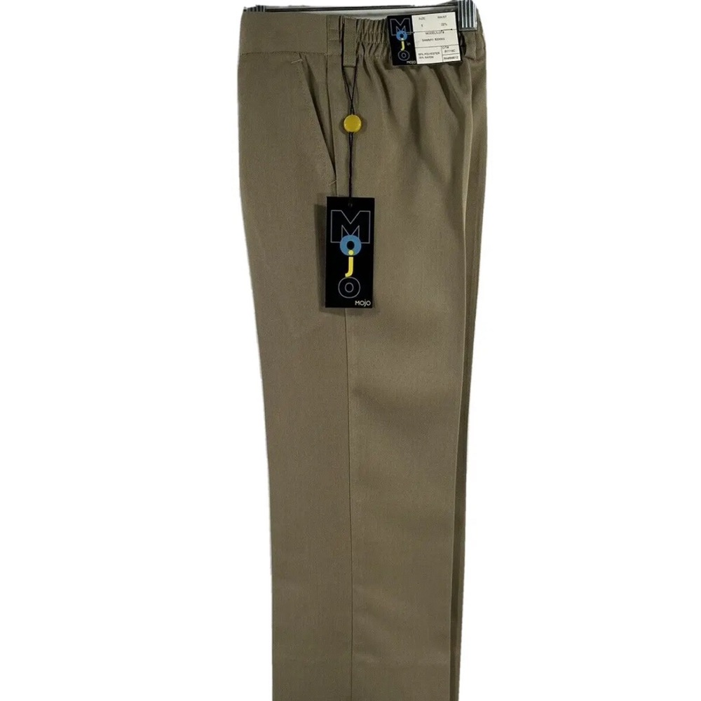 Mojo Boys Khaki Dress Pants Expandable Partial Elastic Waist Flat Front Regular